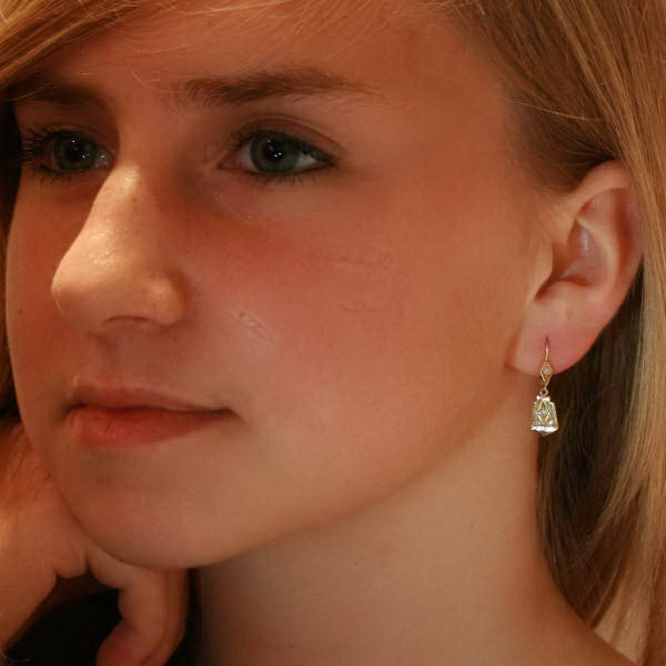 Two tone gold pendent diamond Art Deco earrings